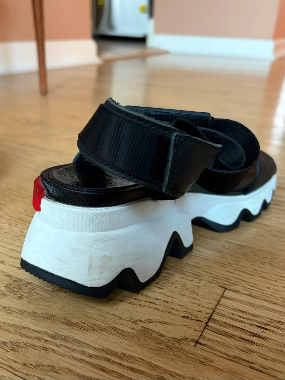 Sorel Kinetic Black and White Platform Sandals - Picture 10 of 11